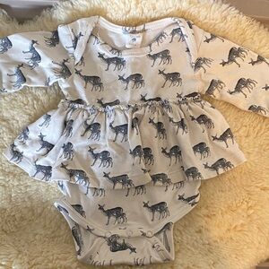 kate quinn Cream Onesie Dress with Black Deer Print